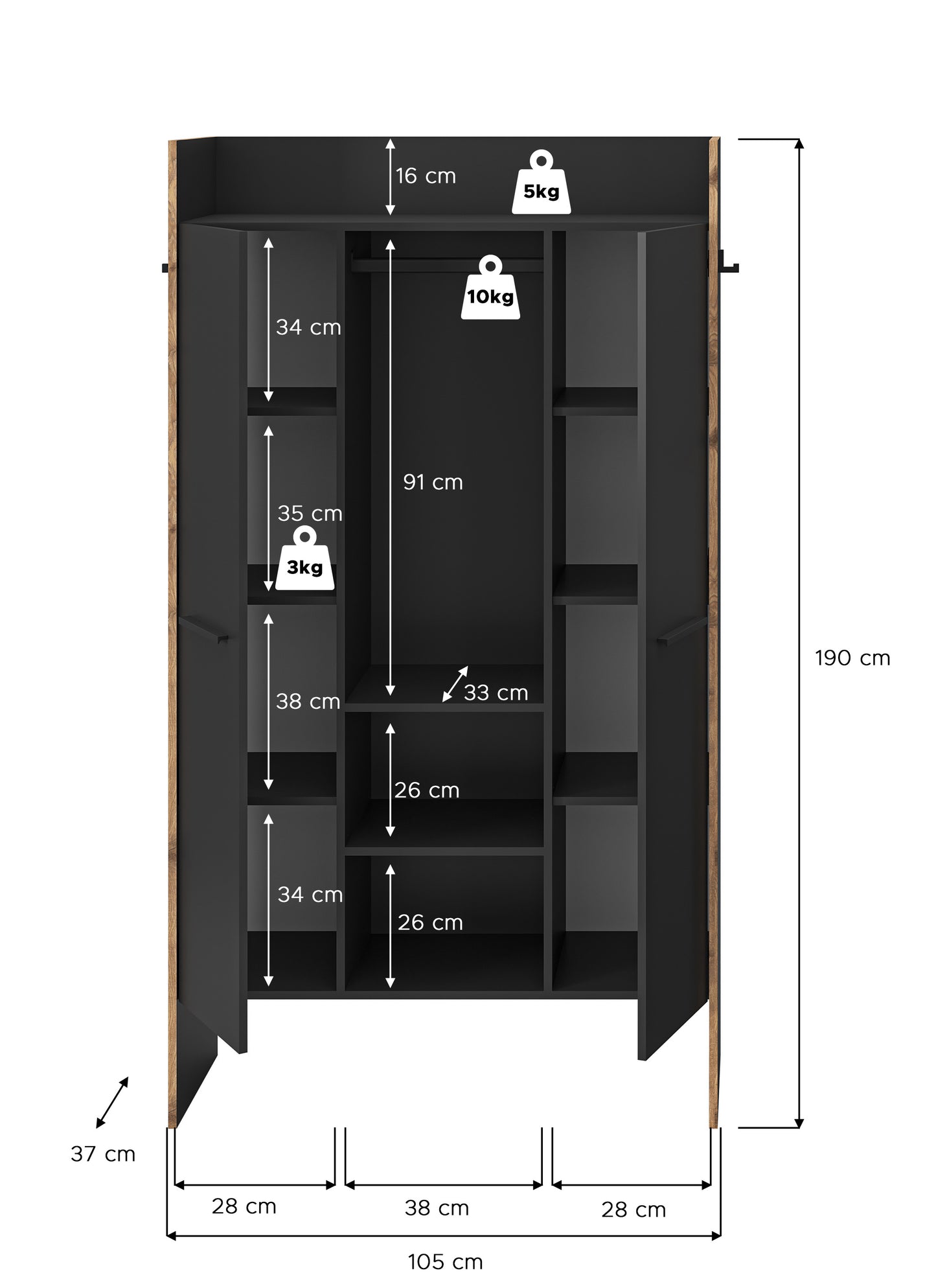 Armoire de vestiaire BUENO (L/H/P : env. 105/189/37 cm) en gris basalte/gris basalte