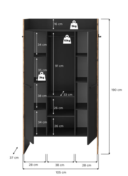 Armoire de vestiaire BUENO (L/H/P : env. 105/189/37 cm) en gris basalte/gris basalte