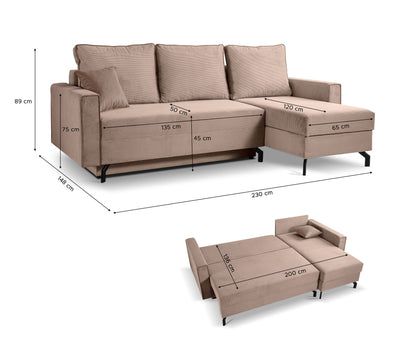 Canapé-lit Marti – Canapé moderne en velours côtelé avec fonction couchage