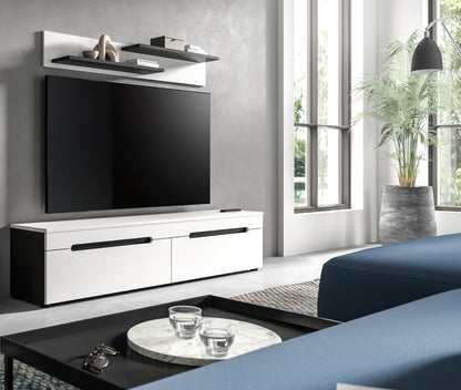 Meuble bas avec étagère murale CANU (L/H/P : env. 170/38/33 cm) en gris basalte/vert fumée