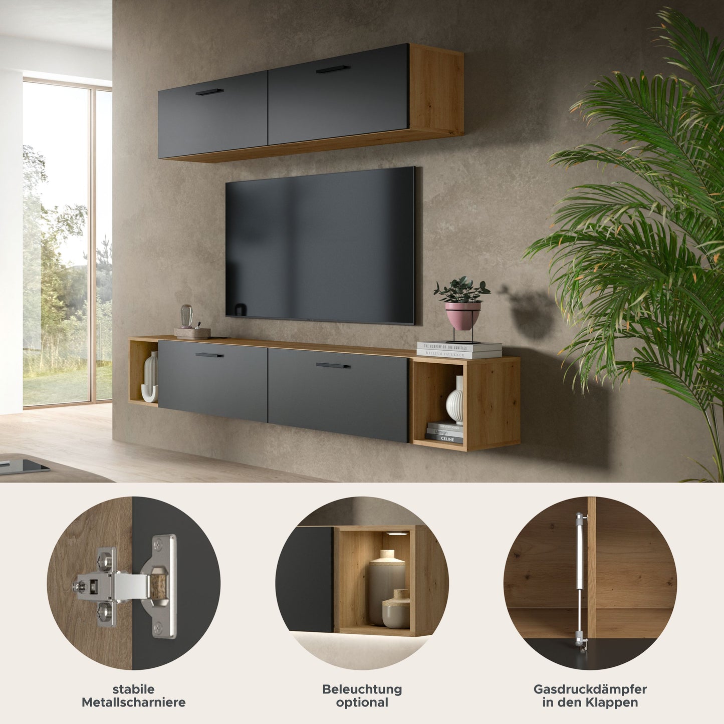 Homes & Jones Wohnwand 2-tlg. TV Möbel Modular Lowboard, Wohnzimmerschrank