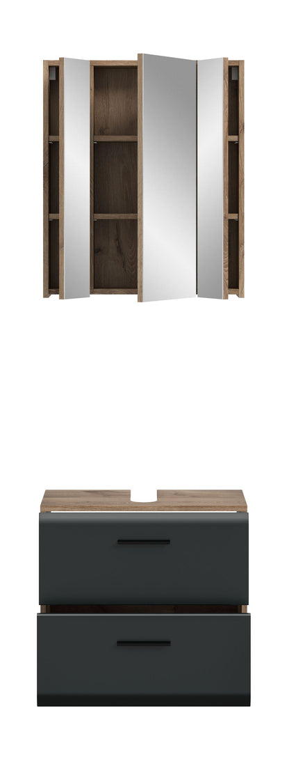 Homes & Jones Badmöbelset 2-tlg., Schrank 60 cm rollbar, Badspiegelschrank 3-trg
