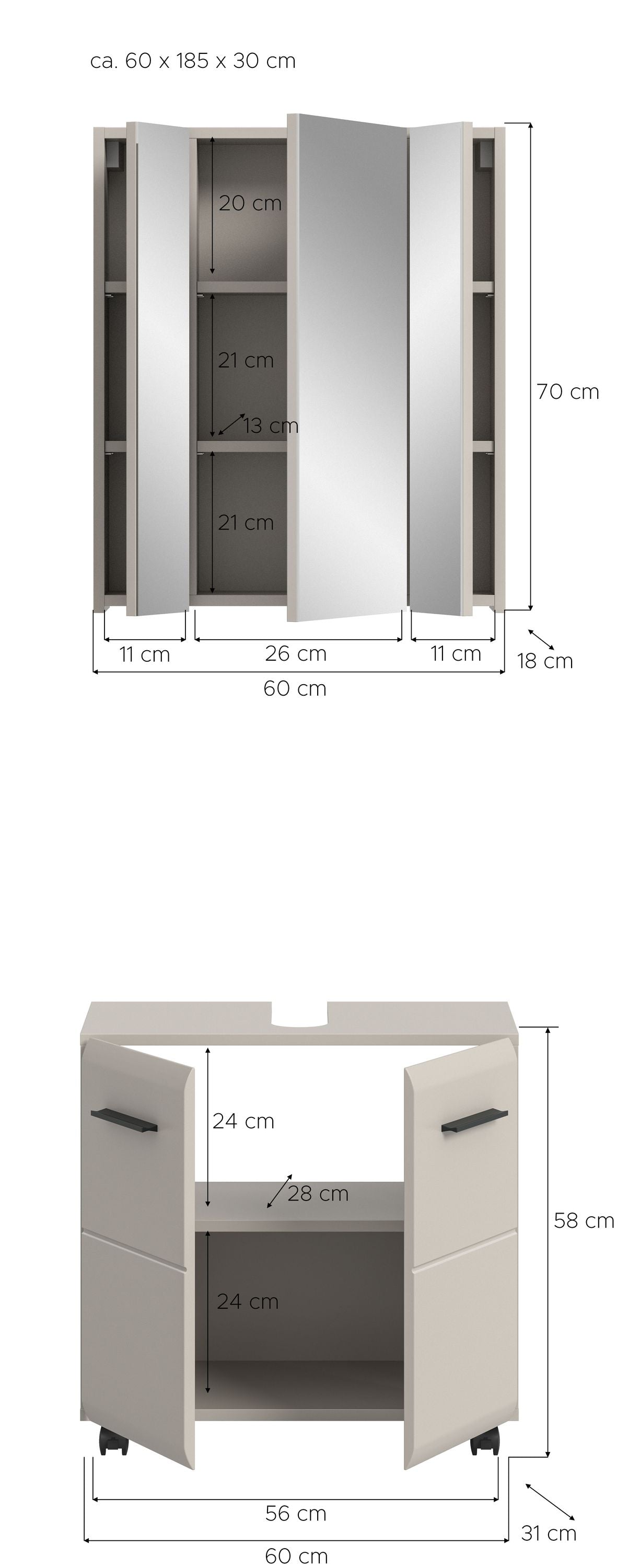 Ensemble de salle de bain sur roulettes ICE (L/H/P : env. 60/185/30 cm) imitation chêne Nox/noir mat