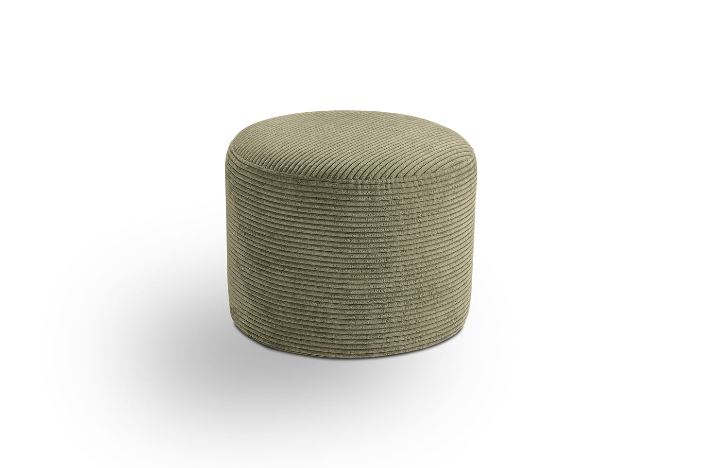 Runder Cord-Hocker mit weicher Polsterung, khaki, gerippte Seitenfläche