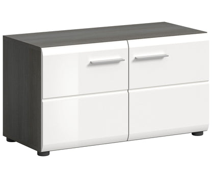 Homes & Jones Garderobenbank 80 cm, Hochglanz-Front weiß, dunkle Sitzfläche, 4 Griffe