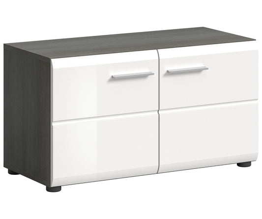 Homes & Jones Garderobenbank 80 cm, Hochglanz-Front weiß, dunkle Sitzfläche, 4 Griffe