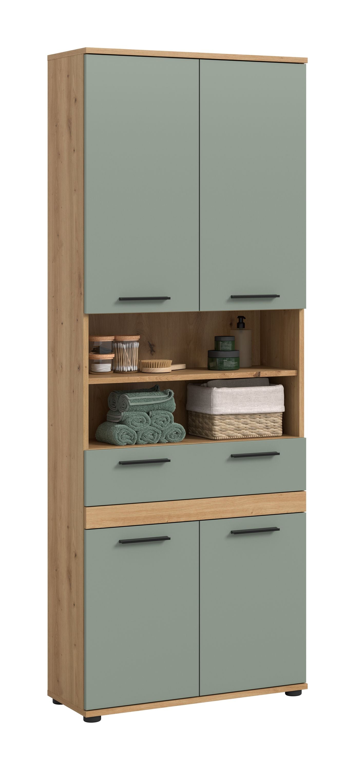 Blake Hochschrank (B/H/T: 70x191x31 cm) in Salbei und Artisan Eiche Nachbildung