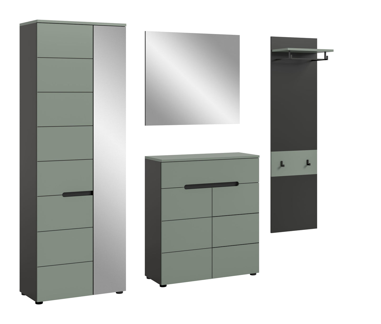 Ensemble de meubles d'entrée CANU (L/H/P : env. 220/190/37 cm) en gris basalte/vert fumé