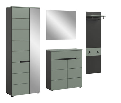 Ensemble de meubles d'entrée CANU (L/H/P : env. 220/190/37 cm) en gris basalte/vert fumé