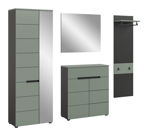 Homes & Jones Garderobenset 4-tlg., 1x Paneel, Schrank, Kommode und Spiegel
