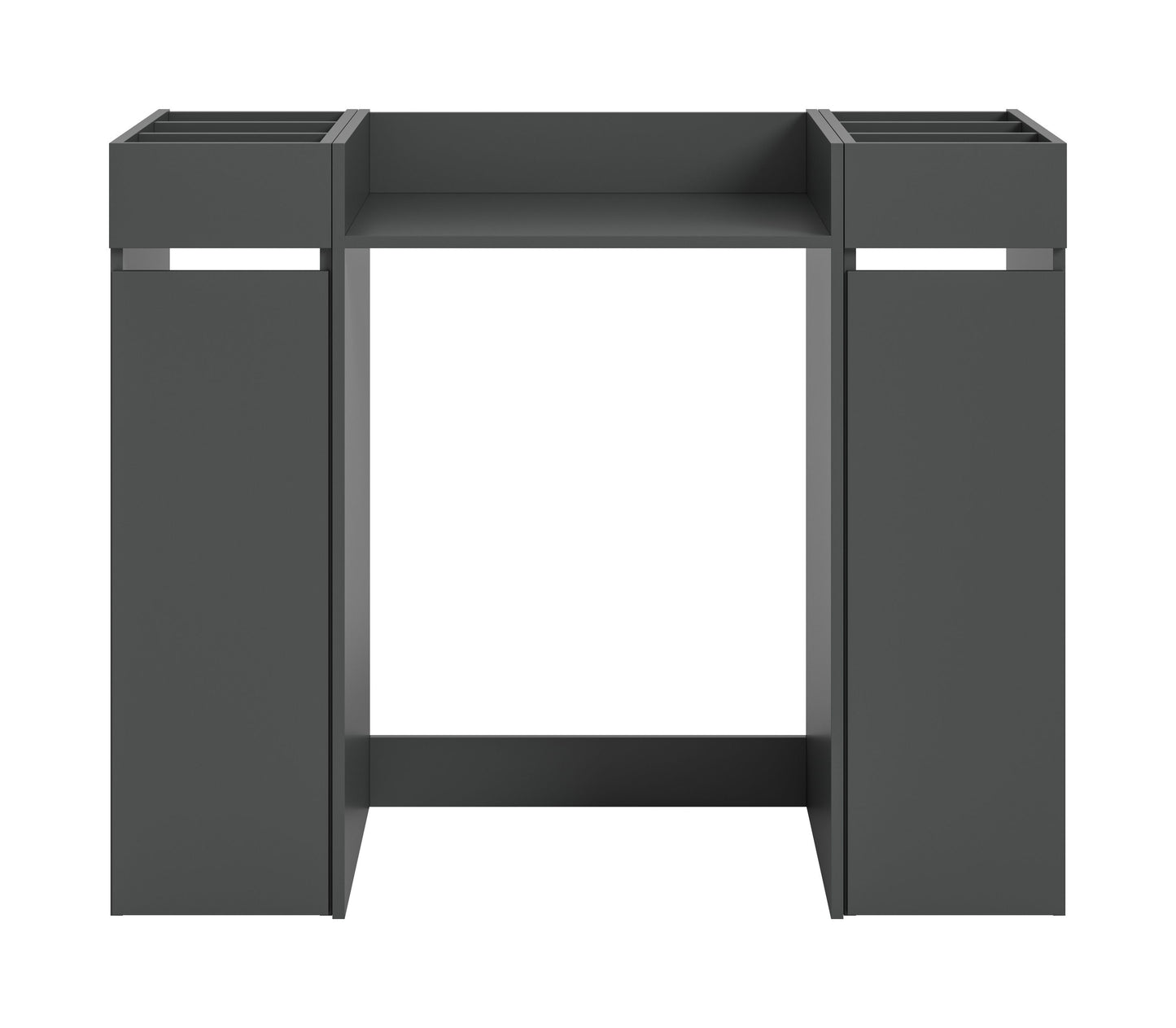 Waschmaschinenschrank mit Überbauschrank, 2 Regalfächern und Ablage, dunkelgrau, frontal
