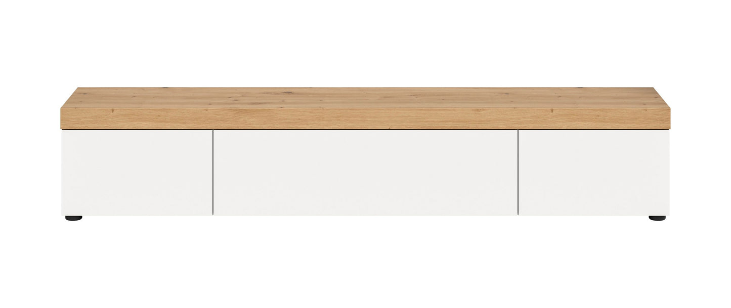 Meuble bas grand RUDA (L/H/P : env. 180/34/33 cm) en blanc/blanc