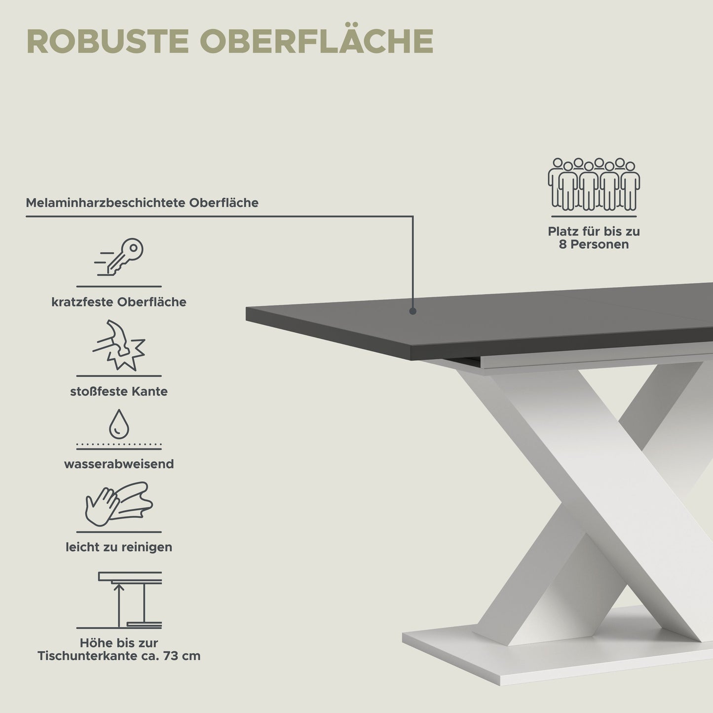 Table de salle à manger MOTION (L/H/P : env. 150/76/90 cm) en blanc/cachemire
