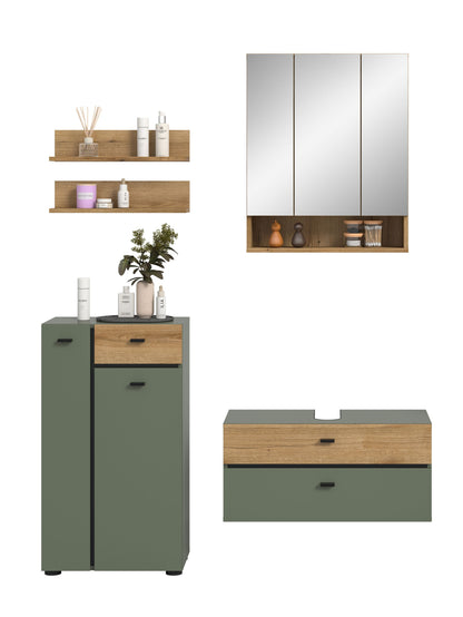 Ensemble de salle de bain AQUA (L/H/P : env. 141/191/35 cm) en vert sauge/vert sauge