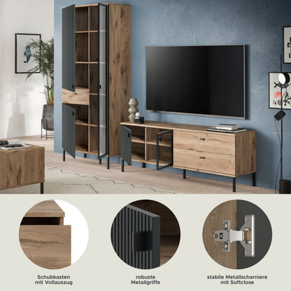 Homes & Jones Wohnwand 2-tlg., TV Möbel Anbauwand, TV bis 70 Zoll geeignet