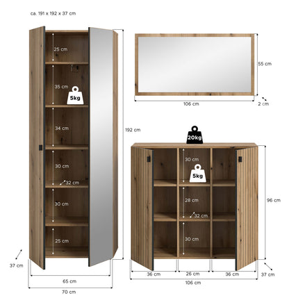 Homes & Jones Garderobe 3-tlg. Garderoben Set, Flurmöbel-Dielenmöbel