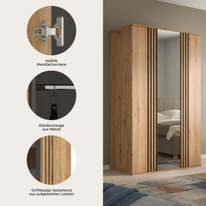 Homes & Jones Kleiderschrank 120cm breit 3-türig, Schlafzimmerschrank