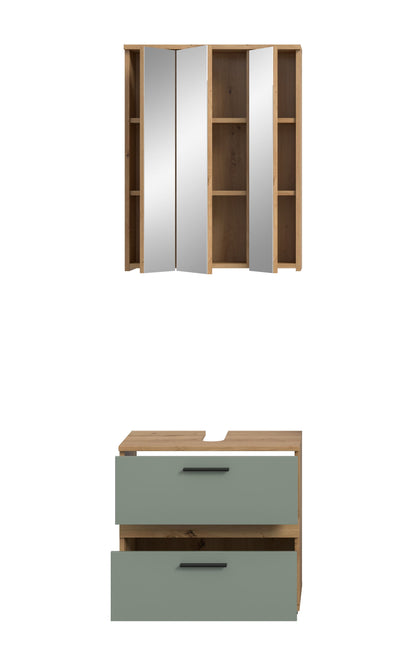 Badmöbel-Set mit Spiegelschrank, innenliegenden Fächern, plus Waschtischunterschrank mit Schubladen