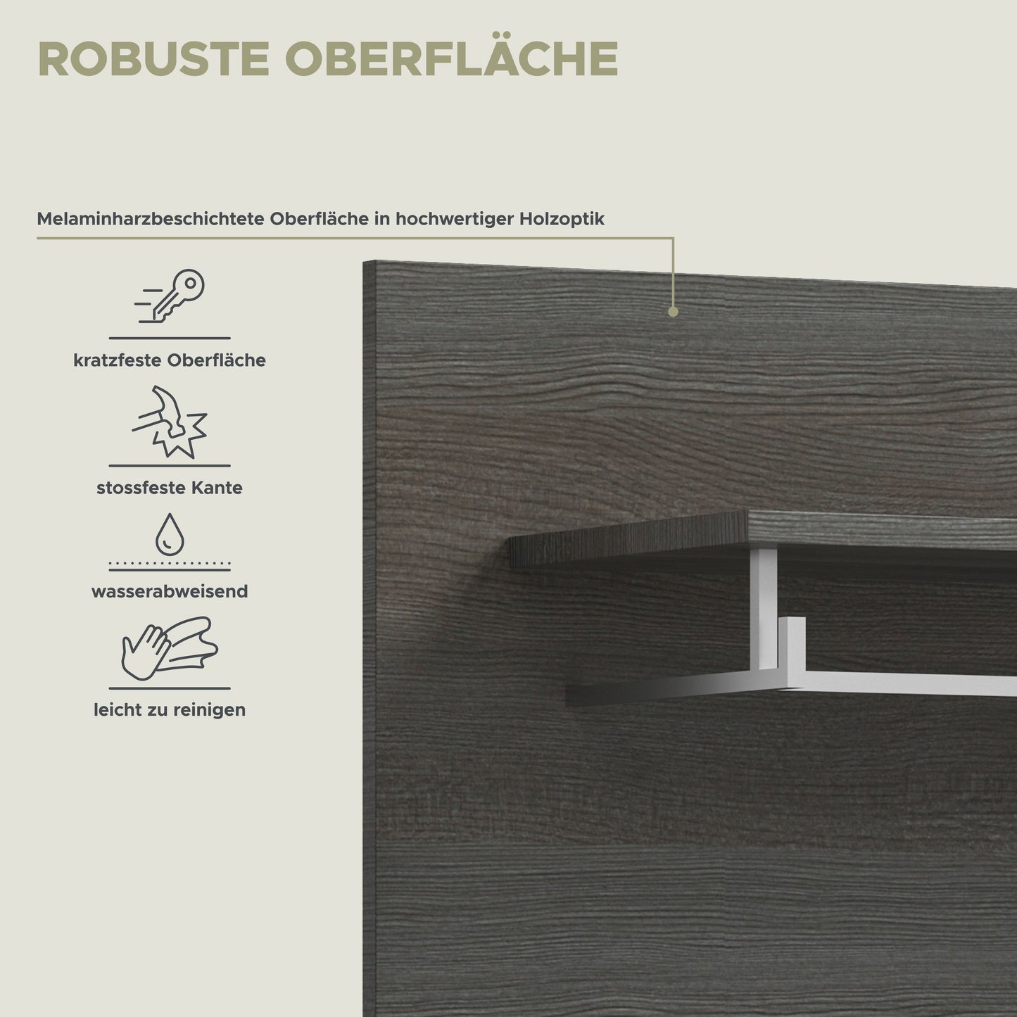 Garderobenpaneel mit Hutablage, melaminharzbeschichtete Oberfläche, dunkelgraue Holzoptik