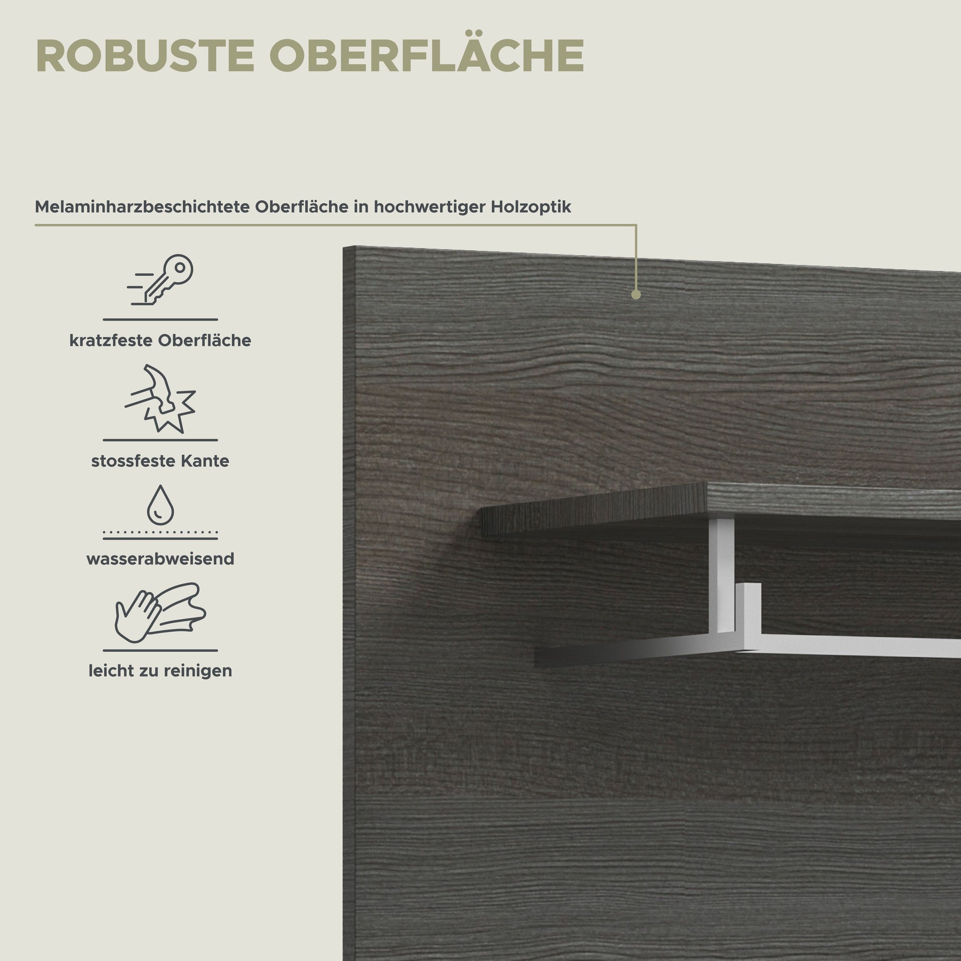 Garderobenpaneel mit Hutablage, melaminharzbeschichtete Oberfläche, dunkelgraue Holzoptik