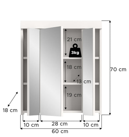 Viana Spiegelschrank (B/H/T: 60x70x18 cm) in Spiegelglas und Weiß