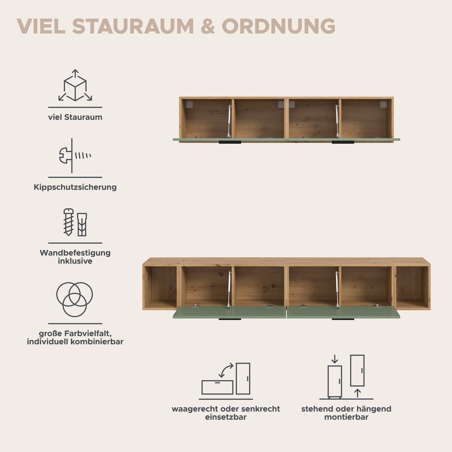 Homes & Jones Wohnwand 2-tlg. TV Möbel Modular Lowboard, Wohnzimmerschrank
