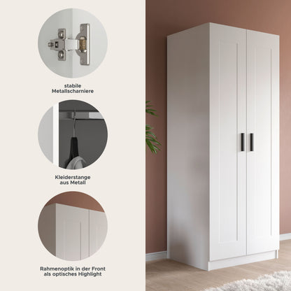 Armoire 2 portes VISBY (L/H/P : env. 80/195/56 cm) en blanc/blanc