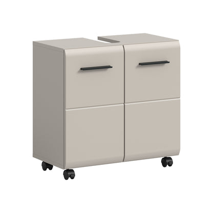 Rolling Washbasin Cabinet ICE (W/H/D: approx. 60/58/30 cm) in Nox Oak finish/matt black