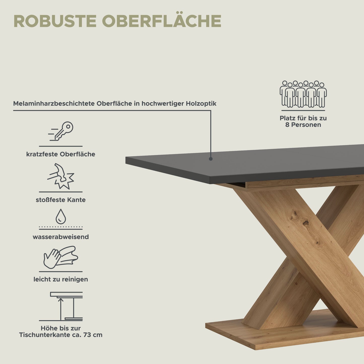 Table de salle à manger MOTION (L/H/P : env. 150/76/90 cm) en blanc/cachemire
