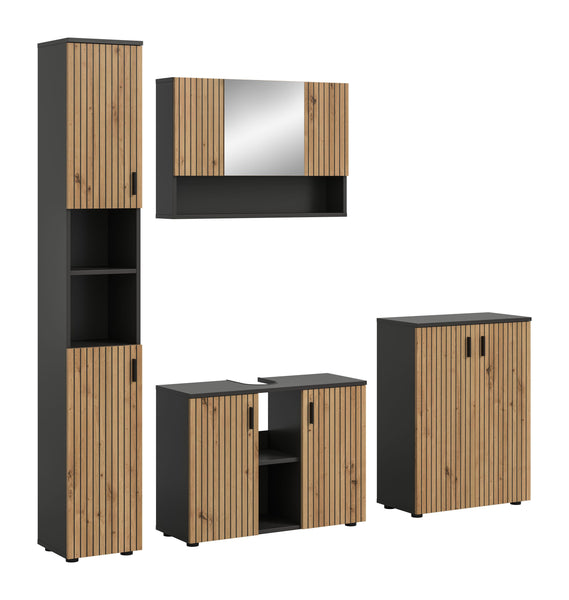 Ensemble de salle de bain MONE (L/H/P : env. 200/192/30 cm) en gris basalte/imitation chêne artisan