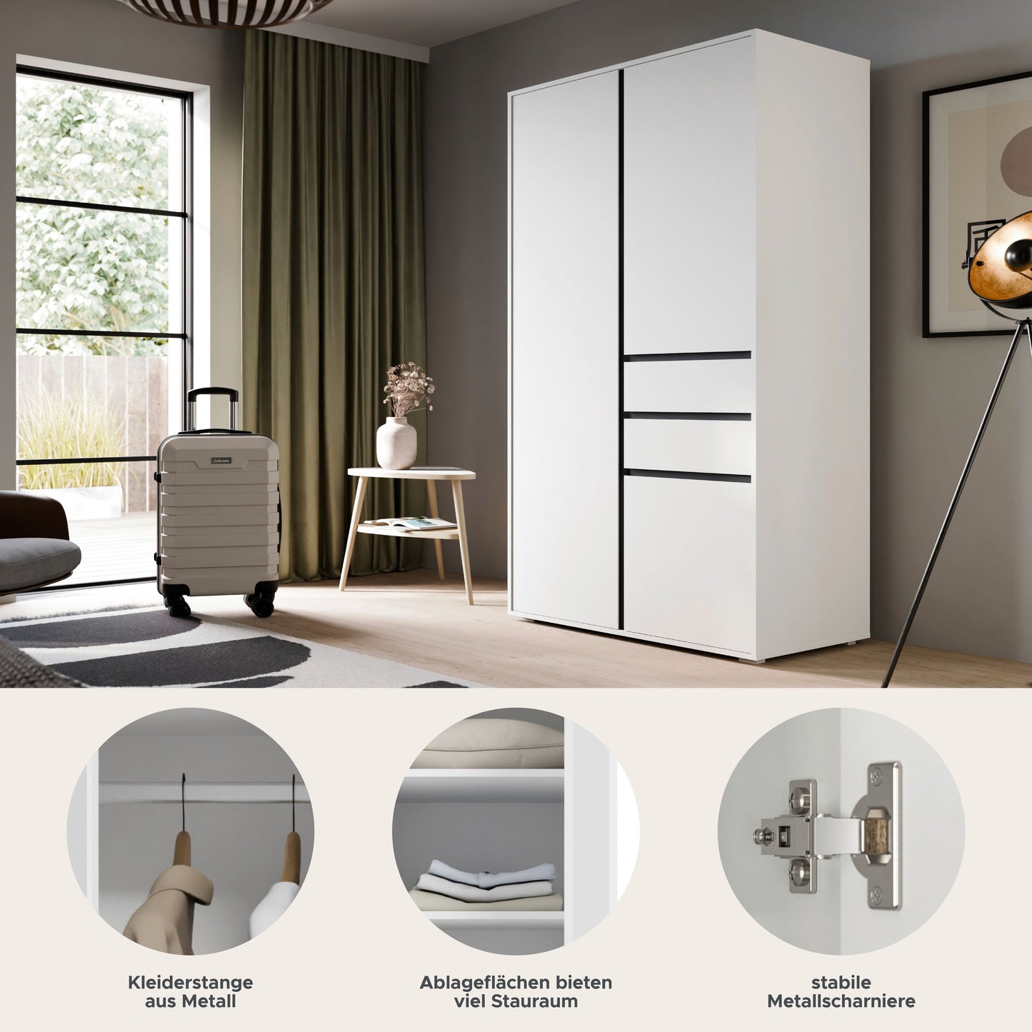 Homes & Jones Kleiderschrank 100 cm, Jugendzimmerschrank mit Schubladen