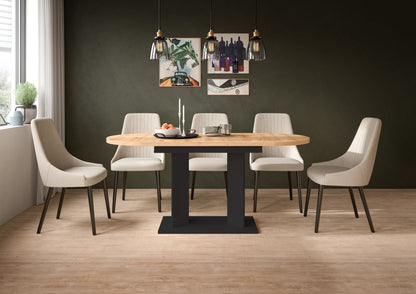Table à manger GUSTAV (L/H/P : env. 170/76/70 cm) en blanc/imitation chêne Artisan