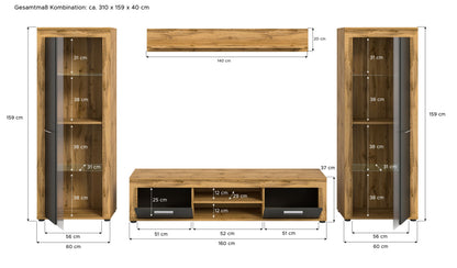 Ensemble meuble TV JAM (L/H/P : env. 310/159/40 cm) imitation chêne Wotan/gris