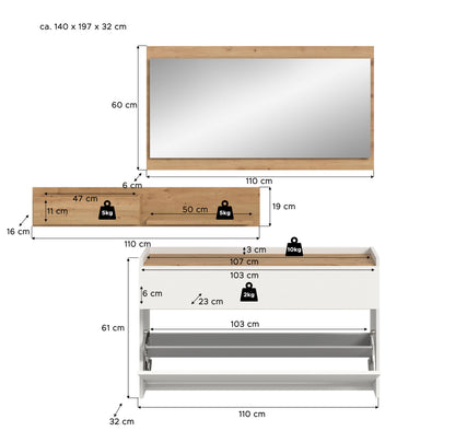 Ensemble de vestibule DRIVE (L/H/P : env. 140/192/32 cm) en sauge/sauge