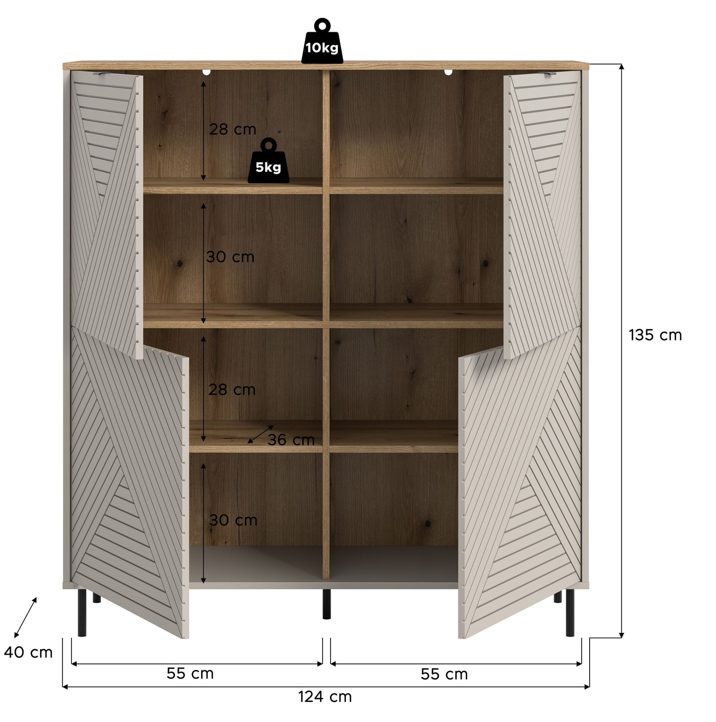 Highboard CAMPUS (L/H/P : env. 124/135/40 cm) en cachemire/cachemire