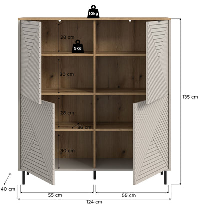 Highboard CAMPUS (L/H/P : env. 124/135/40 cm) en cachemire/cachemire