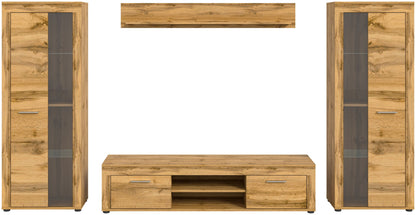 Ensemble meuble TV JAM (L/H/P : env. 310/159/40 cm) imitation chêne Wotan/gris