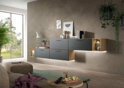 Living Room Combination incl. Lighting THE ONE (W/H/D: approx. 276/97/34 cm) in Artisan Oak Reproduction/Smoke Green