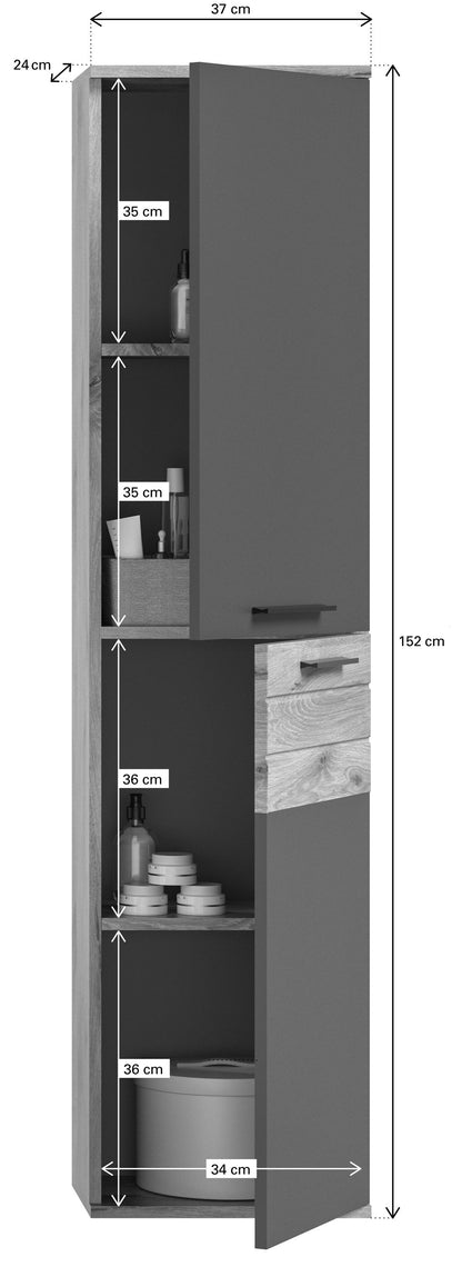 Colonne de salle de bain MASON (L/H/P: env. 37/152/24 cm) imitation chêne Nox/gris basalte