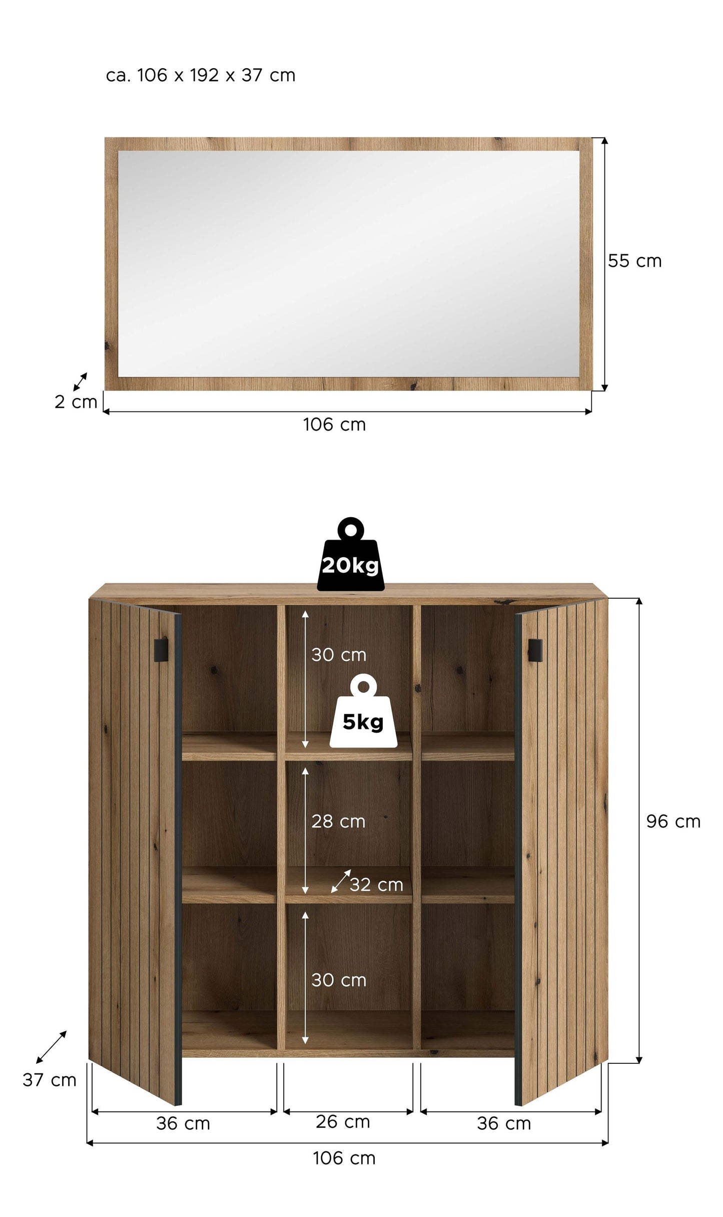 Homes & Jones Garderobe 2-tlg. Garderoben Set, Flurmöbel-Dielenmöbel