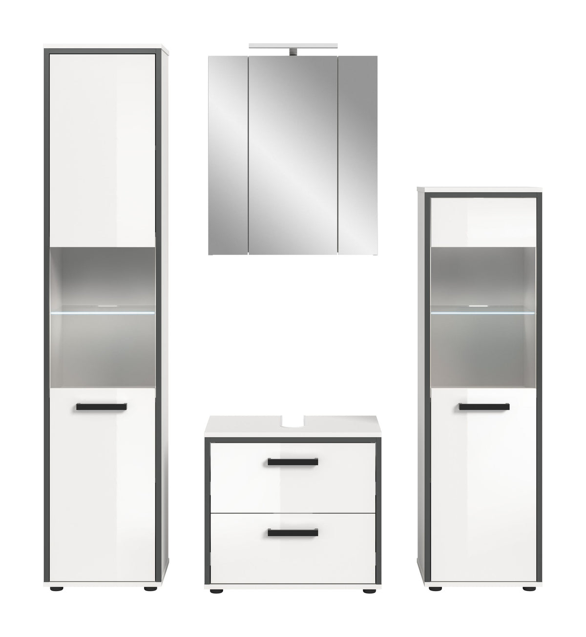 Homes & Jones Badmöbelset inkl. Beleuchtung, Aufsatzleuchte, 2 x Glasbodenbel.