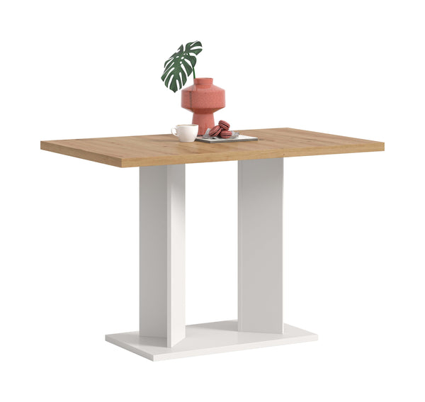 Table à manger GUSTAV (L/H/P : env. 110/76/70 cm) en blanc/imitation chêne Artisan