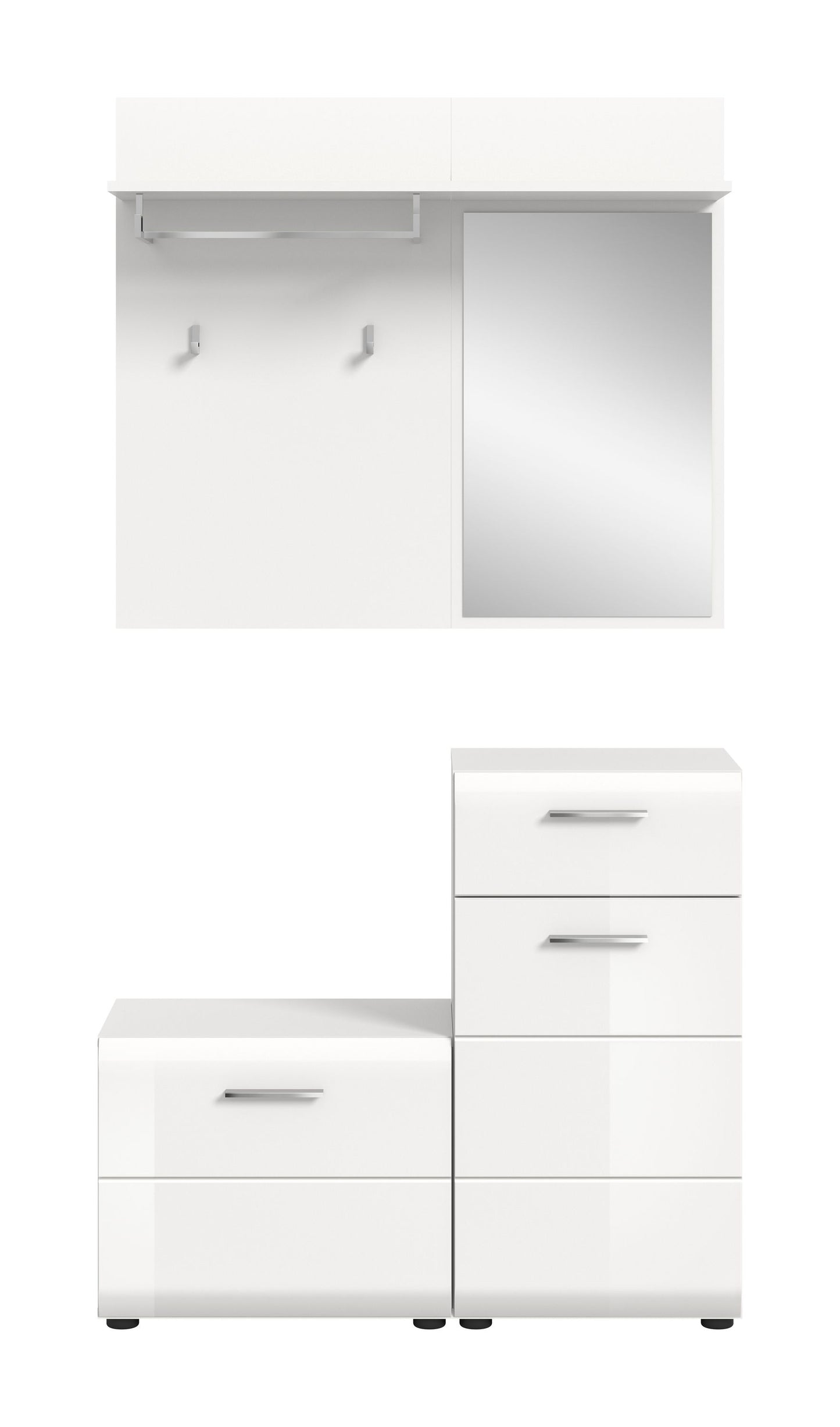 Homes & Jones Garderobe mit Spiegel, Garderobenset 4-tlg., weiß Hochglanz Front