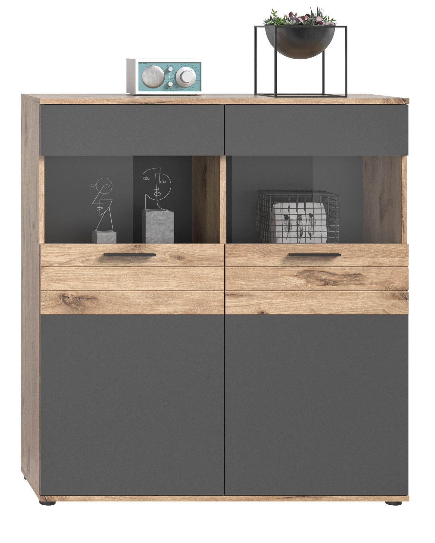 Vitrine MASON (L/H/P : env. 110/122/37 cm) en imitation chêne Nox/gris basalte