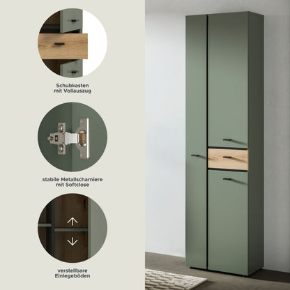 Armoire haute AQUA (L/H/P : env. 51/191/30 cm) en vert sauge/vert sauge