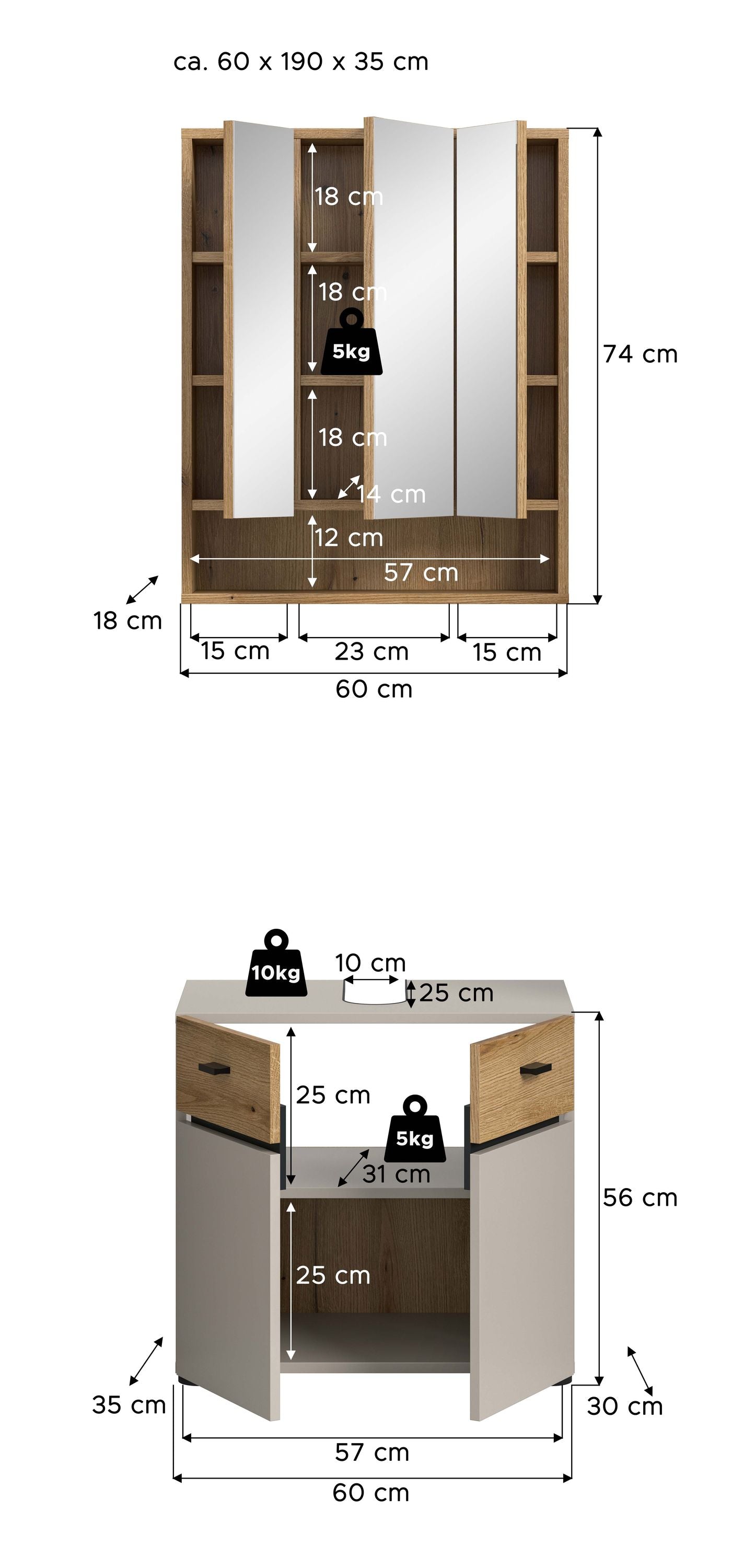 Homes & Jones Badezimmermöbelset 2-tlg. mit Badspiegelschrank, Badmöbel Set