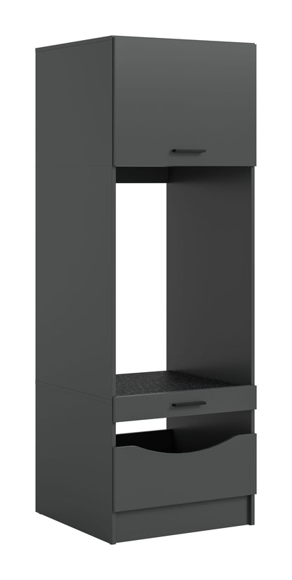 Waschmaschinenschrank in Anthrazit mit offener Nische und Schublade, obere Griffmulde