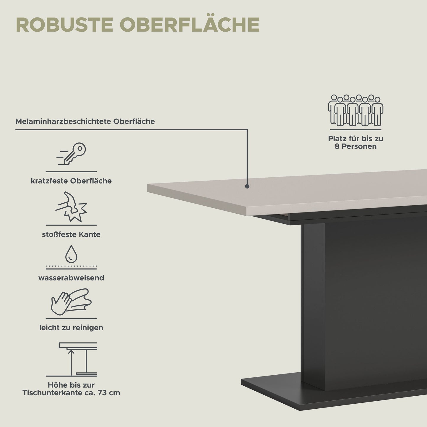 Homes & Jones Esstisch 150x76x90 cm, Esszimmertisch-Tisch mit Säulen Gestell