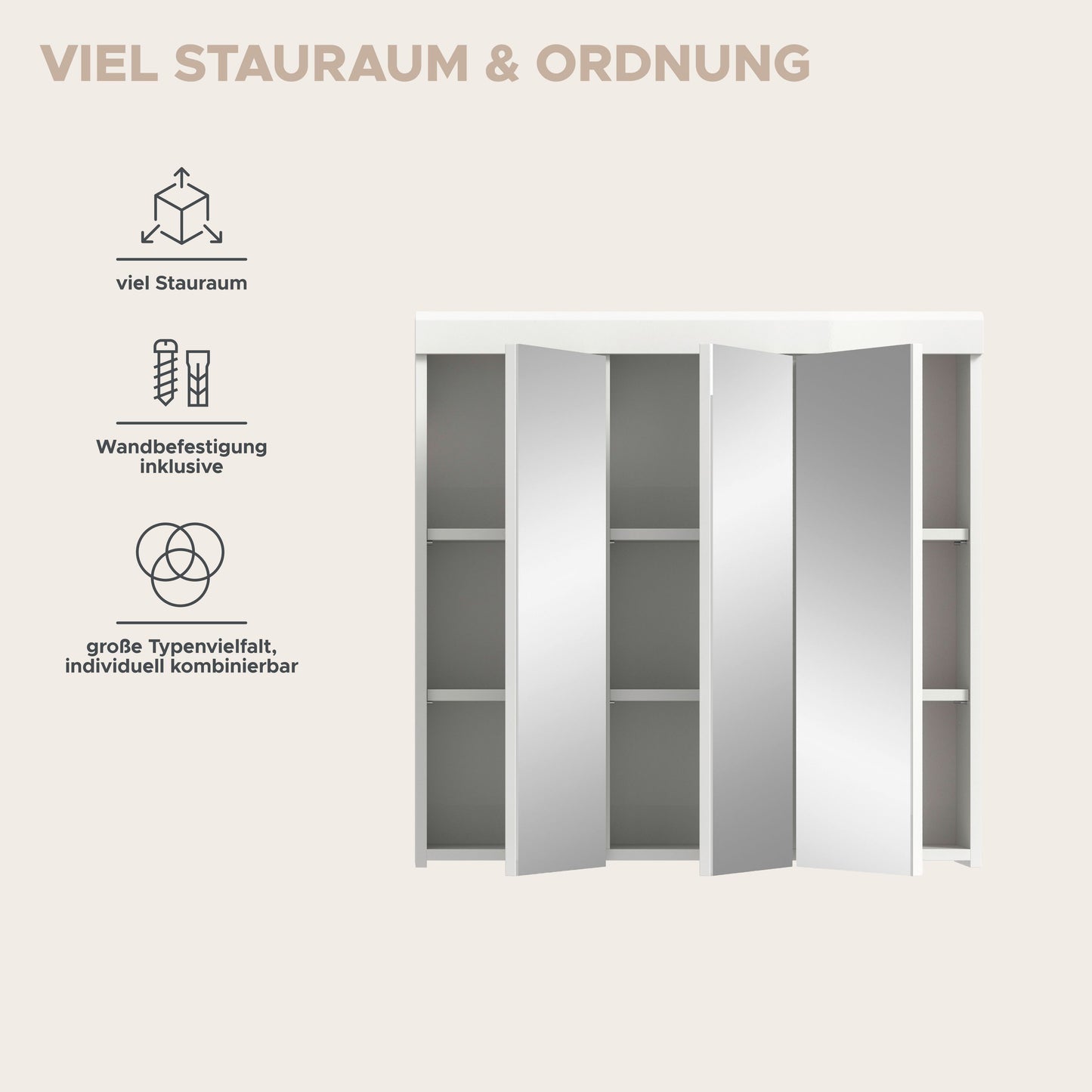 Scout Spiegelschrank  (B/H/T: 80x79x18 cm) in Spiegelglas und Weiß