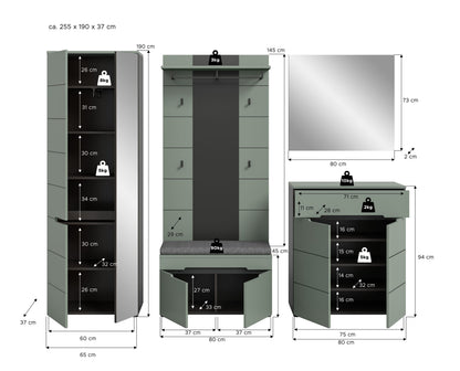 CANU wardrobe set incl. seat cushion (W/H/D: approx. 255/190/37 cm) in Basalt grey/Smoke Green